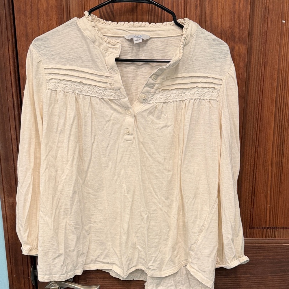 Croft & Barrow Cream Blouse with Ruffle Trim